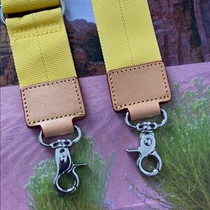 MZ Wallace Yellow and Tan Webbing Strap with Silver Hardware.